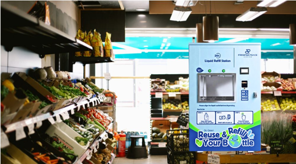 Liquid refill machine in a grocery store