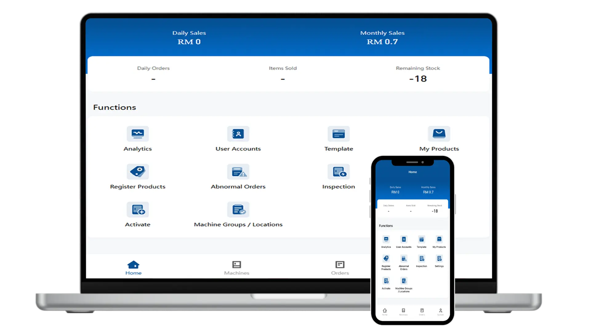 AI Vision Smart Chiller S600P backend management dashboard on laptop and mobile