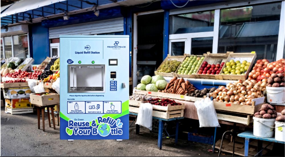 Liquid refill machine at a mini market