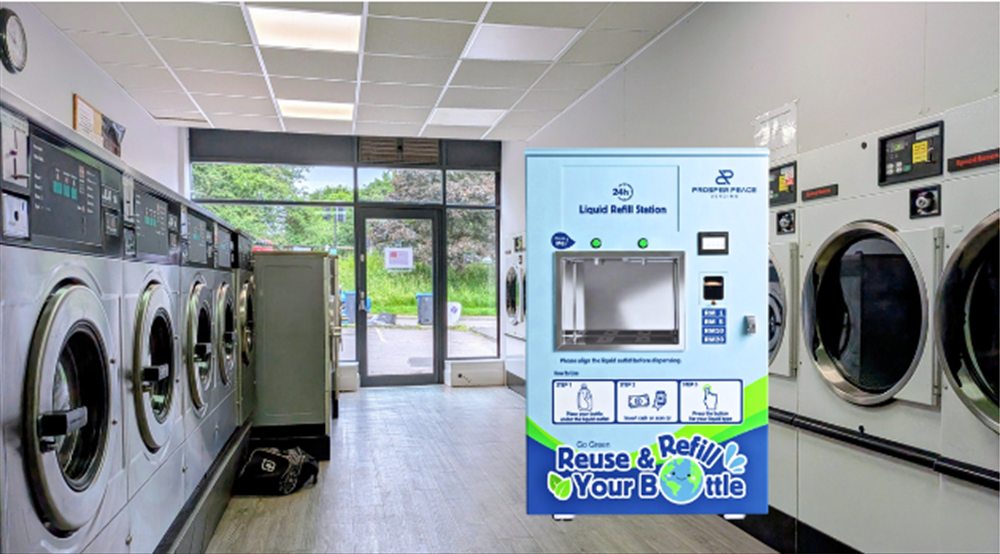 Liquid refill machine in a laundromat