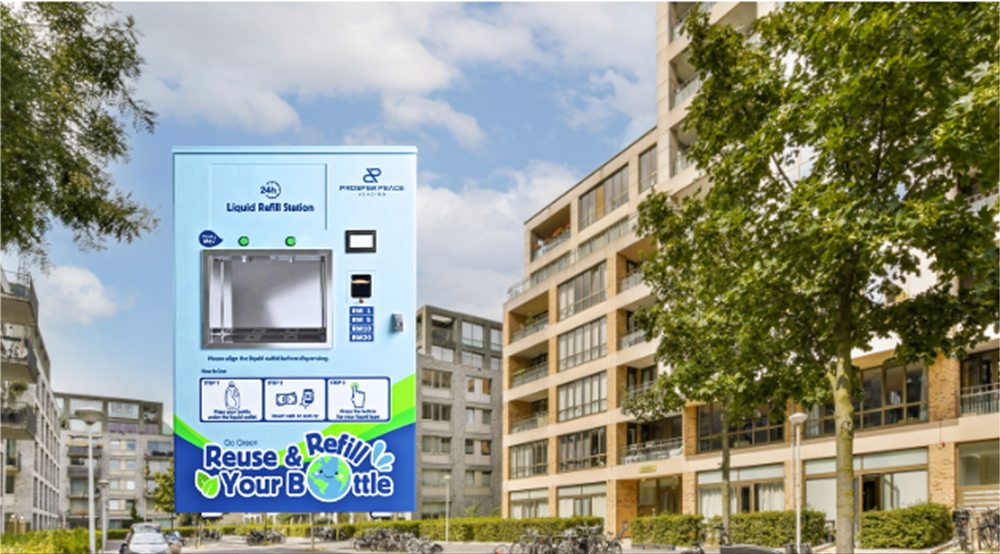 Liquid refill machine in a residential area