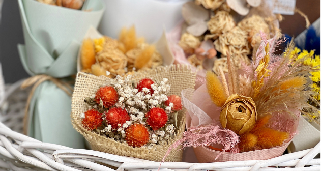 Dried and preserved flower arrangements