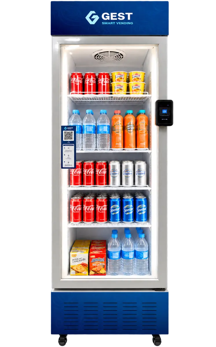 Gest AI Vision Smart Chiller S400P vending machine with transparent background